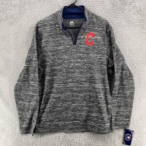 Majestic Cleveland Indians MLB Quarter Zip Pullover Gray Space Dye Mens Sz M NWT